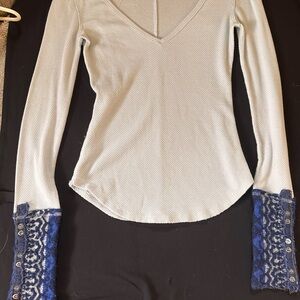 Free People Kyoto Long Sleeve Top with Lace Cuffs